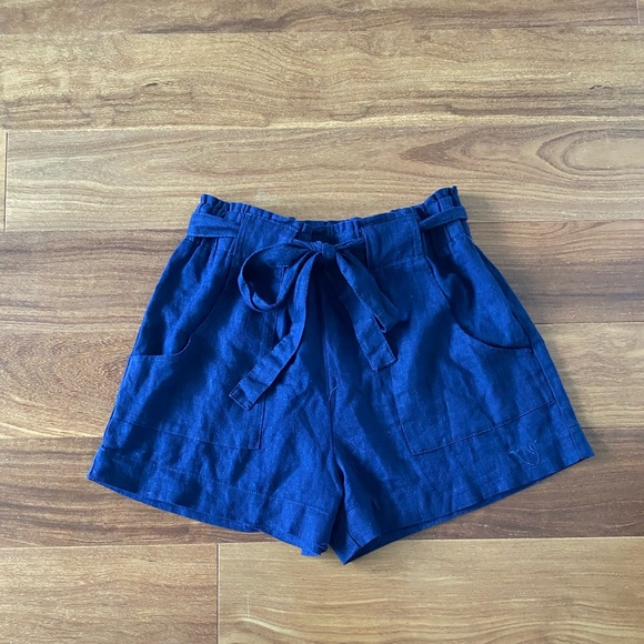 Navy blue indigo high rise waist paper bag shorts - Picture 2 of 3